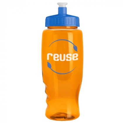 27 Oz Poly-Pure Transparent Sports Bottle - Transparent Orange with blue top